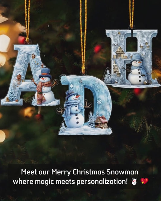 Merry Christmas Snowman - Personalized Family Ornament