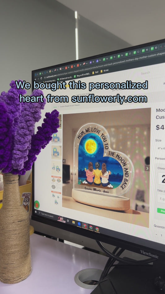 Moon And Back - Gift for mom, grandma - Personalized Custom Shaped Acrylic Plaque