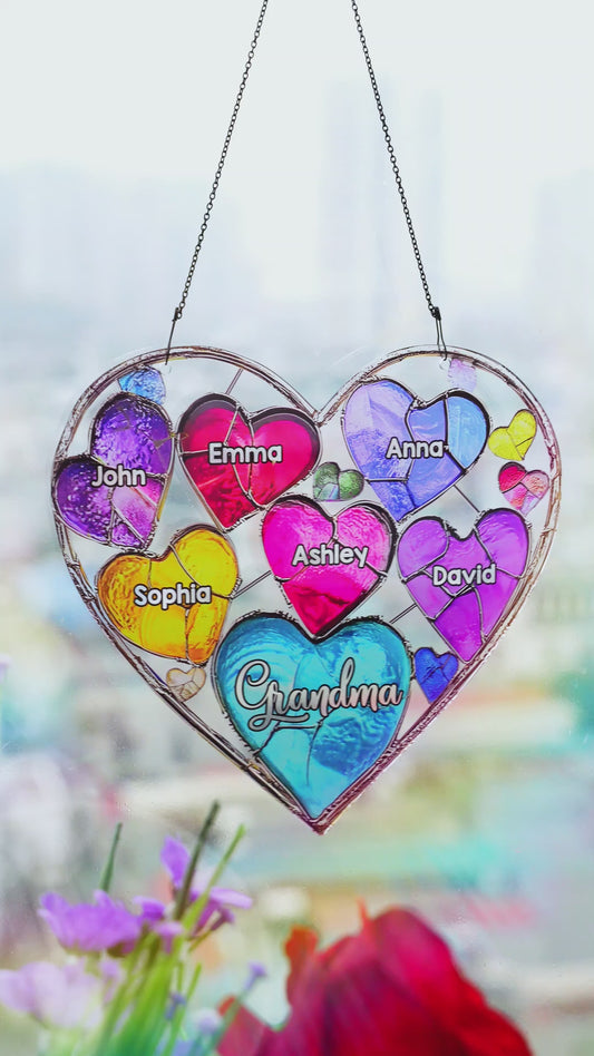 Grandma's Mom's Sweethearts - Personalized Grandma Window Hanging Suncatcher Ornament