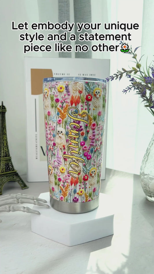 Floral Skeleton - Personalized Skull Tumbler
