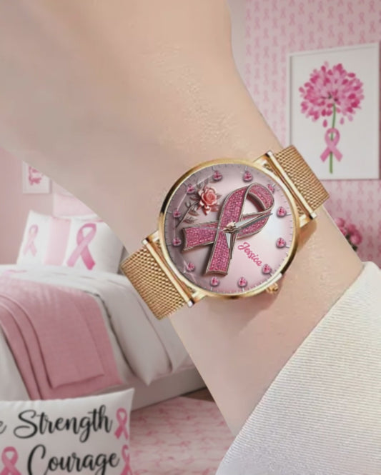 Faith Hope Love - Personalized Breast Cancer Awareness Women Hand Watch