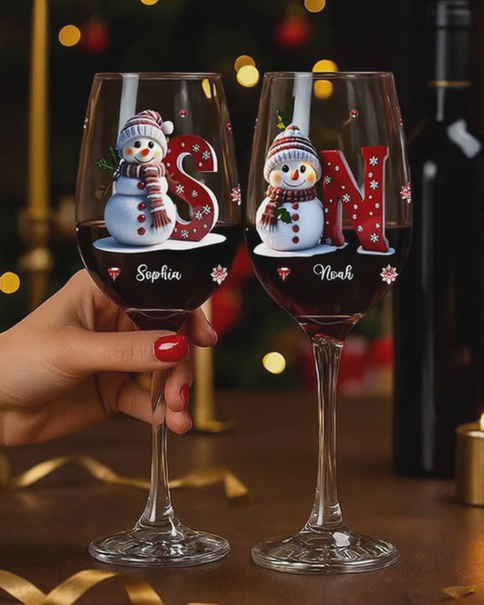 Merry Christmas - Personalized Family Wine Glass With Long Stem