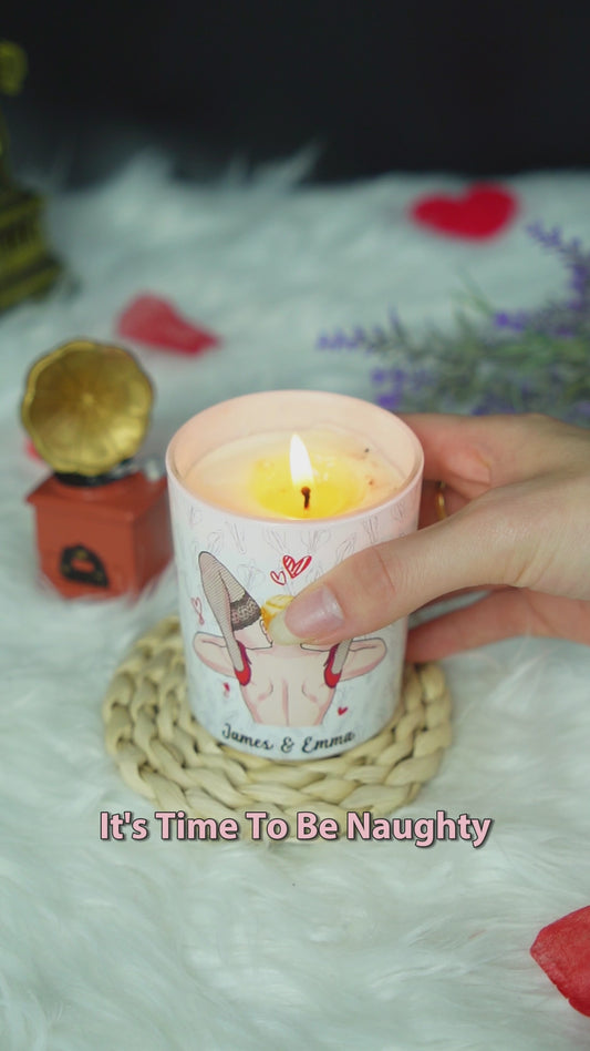 It's Time To Be Naughty - Personalized Couple Candle With Wooden Lid
