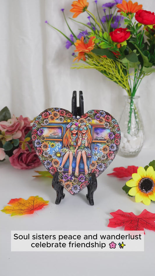 Soul Sisters Journey: Peace & Wanderlust - Personalized Hippie Heart Shaped Stone