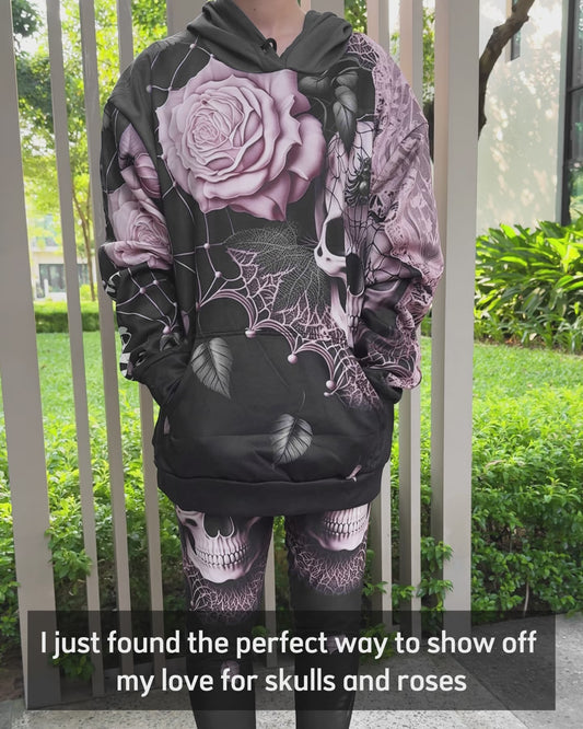 Roses And Skull - Personalized Skull Hoodie and Leggings