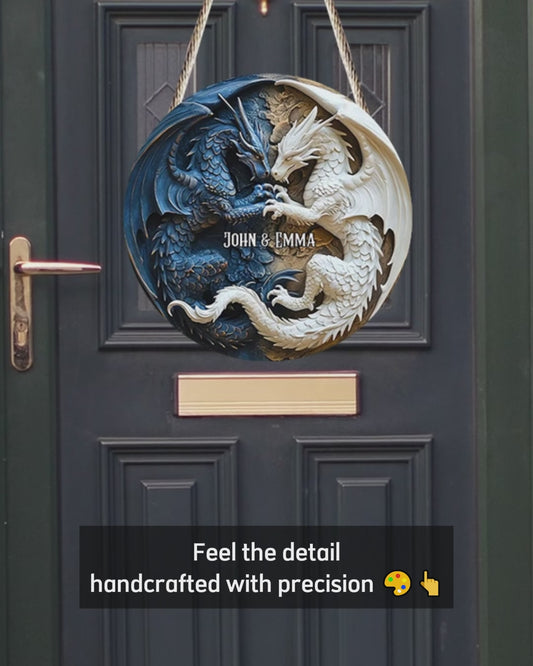 Love Dragons - Personalized Dragon Round Wood Sign