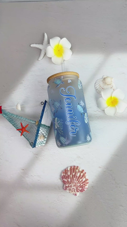 Ombre Ocean - Personalized Turtle Can Glass