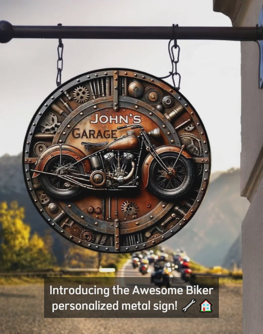 Awesome Biker - Personalized Biker Round Metal Sign
