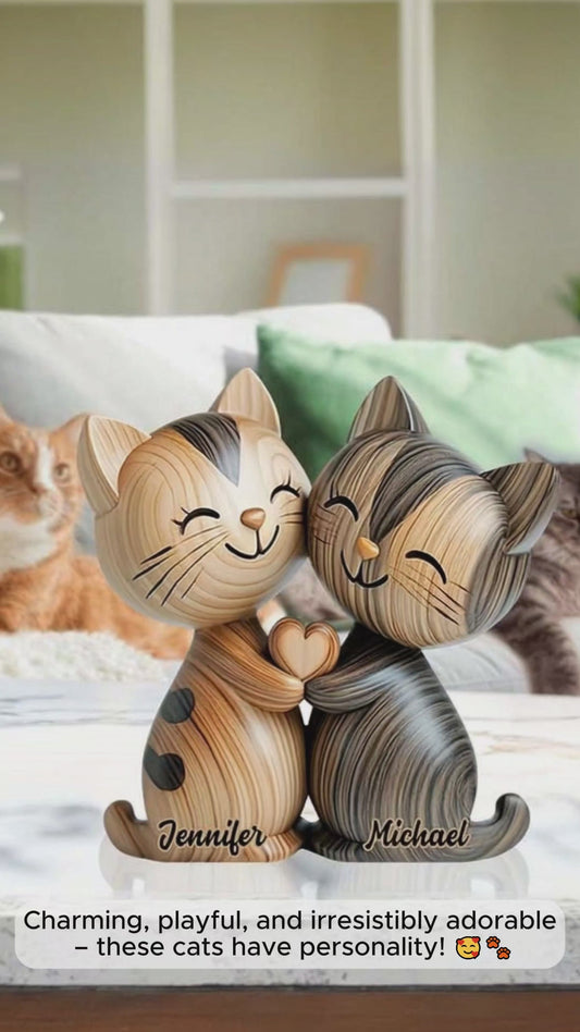 Cute Cat Couple - Personalized Cat Custom Shaped Acrylic Plaque