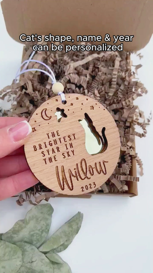 The Brightest Star In The Sky - Personalized Cat Mirrored Wooden Ornament