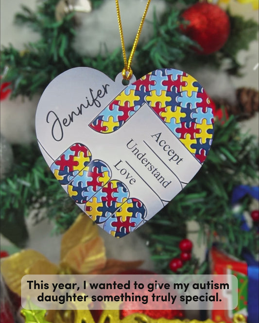 Accept Understand Love - Personalized Autism Awareness Shaped Aluminium Ornament (Print On Both Side)