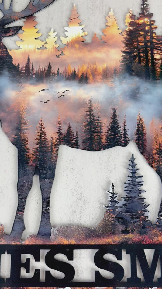 Custom Name Hunting Deer Sunset - Personalized Hunting Cut Metal Sign