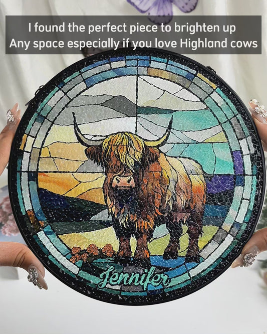 Love Highland Cow - Personalized Stained Glass Suncatcher