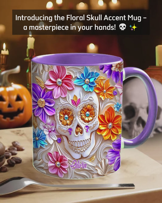 Floral Skull - Personalized Skull Accent Mug