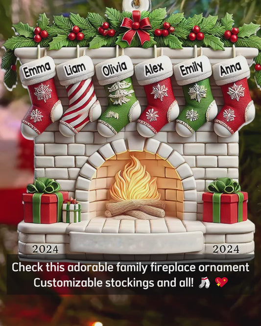 Stockings on Fireplace - Personalized Family Ornament