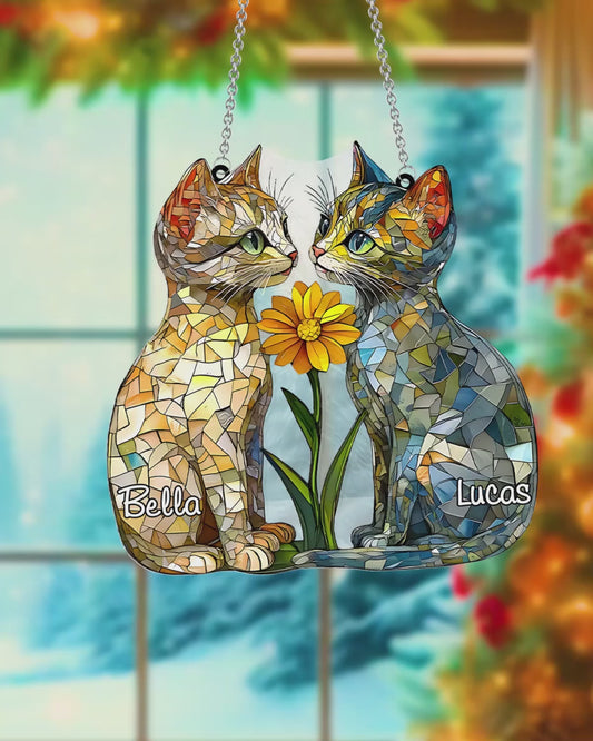 Love Cats - Personalized Cat Window Hanging Suncatcher Ornament