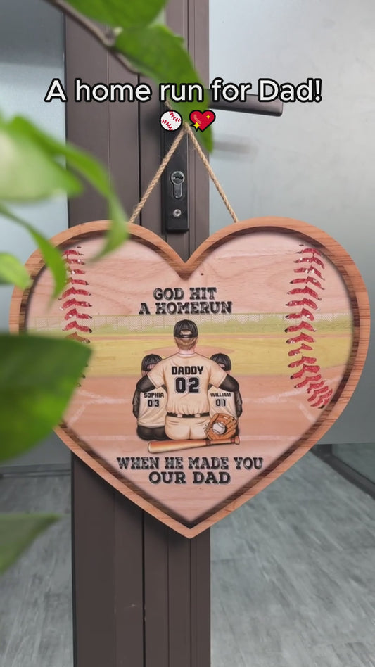 God Hit a Homerun - Personalized Father's Day Baseball Wood Sign