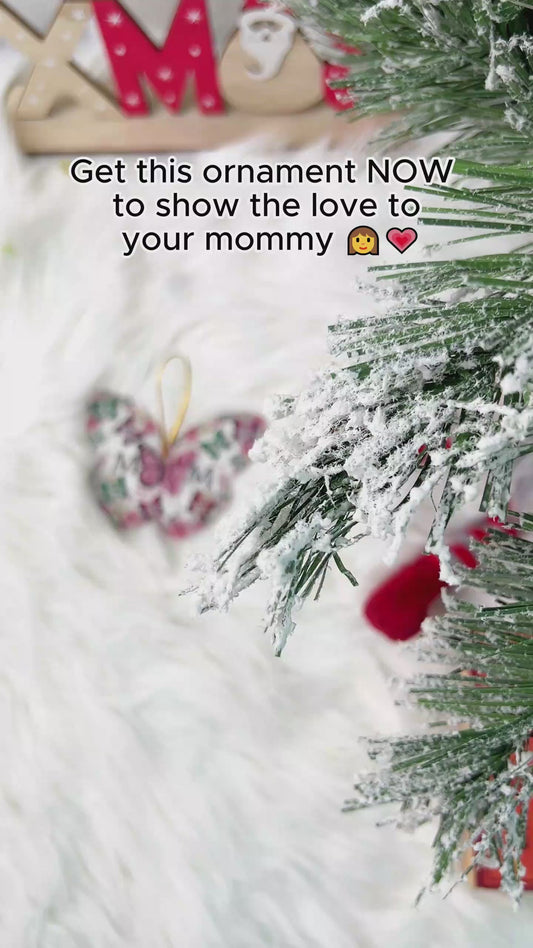 Mom & Children Butterflies Christmas Flower - Personalized Mother Ornament