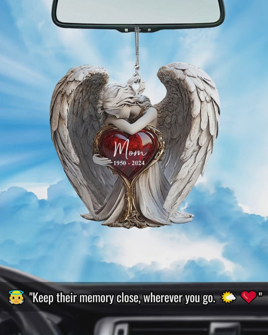 On Angels Wings - Personalized Memorial Car Ornament