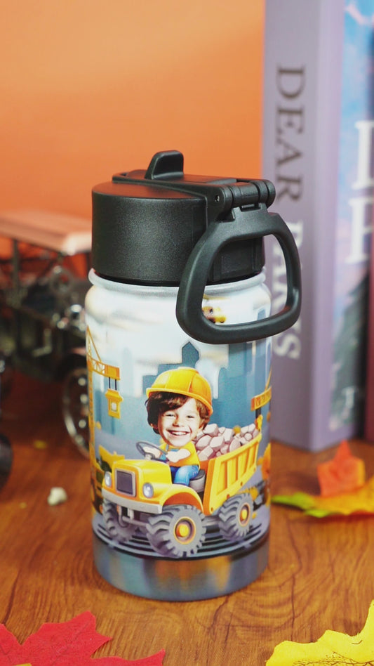 Construction Vehicle Alphabet Letters - Personalized Kid Kids Water Bottle