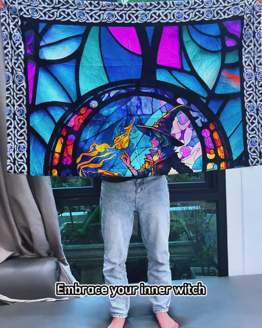 Mystical Witch Purple Stained Glass - Personalized Witch Blanket