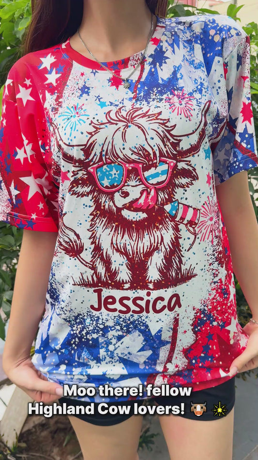 4th Of July Highland Cow - Personalized All Over Shirt