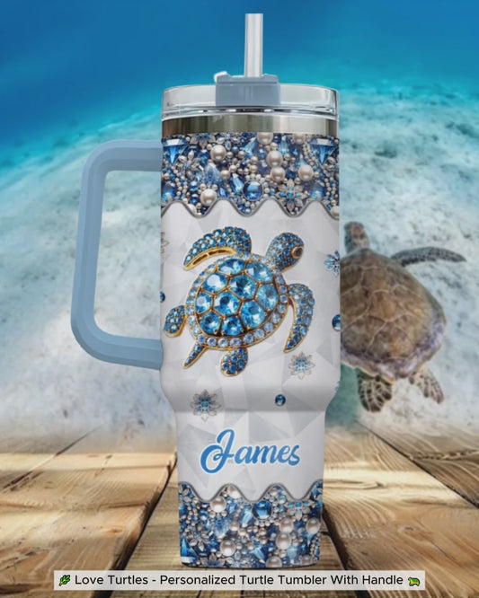 Love Turtles - Personalized Turtle Tumbler With Handle