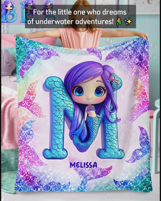 Adorable Mermaid Letter - Personalized Kid Blanket