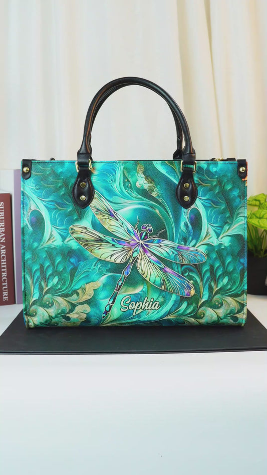 Beautiful Dragonfly - Personalized Dragonfly Leather Handbag