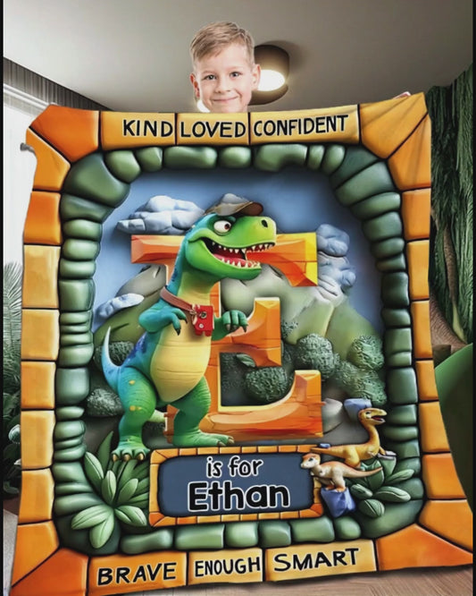 Dinosaur World Gift For Grankids - Personalized Kid Blanket
