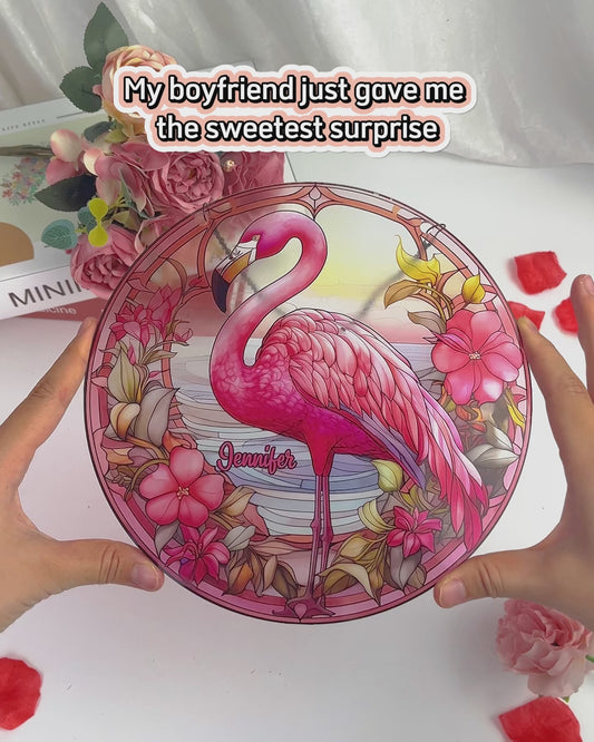 Love Flamingos - Personalized Flamingo Window Hanging Suncatcher Ornament