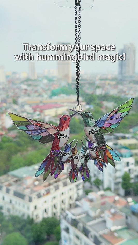 Family Members Hummingbirds - Personalized Family Window Hanging Suncatcher Ornament