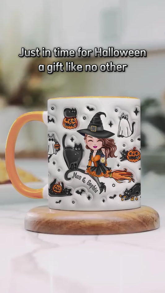 Cute Witch Halloween Ghost Boo Cat - Personalized Witch Accent Mug