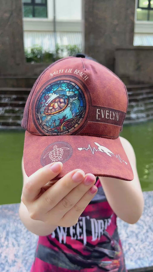 Salty Lil' Beach Sea Turtle Stained Glass - Personalized Turtle Classic Cap