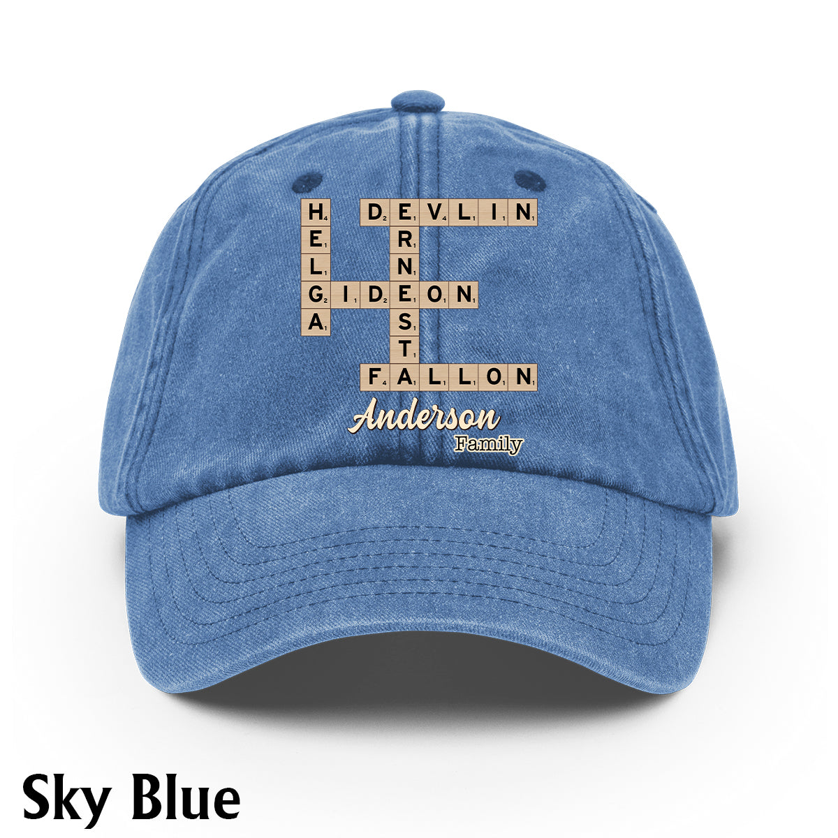 Love Family Scrabble Crossword - Personalized Scrabble Washed Denim Cap