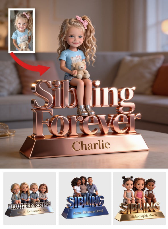 Sibling Forever Personalized Custom Shaped Acrylic Plaque, Cute Young Kids Family Keepsake Gift for Desk Home Decor