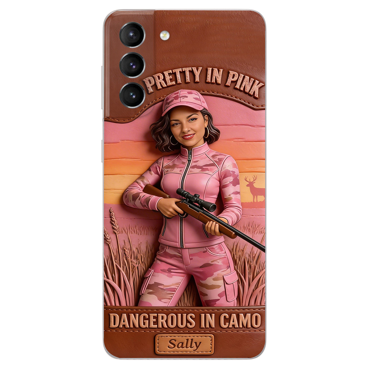 Custom Any Photo Dangerous In Camo - Personalized Hunting Leather Phone Case