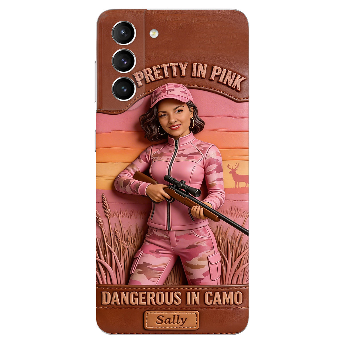 Custom Any Photo Dangerous In Camo - Personalized Hunting Leather Phone Case