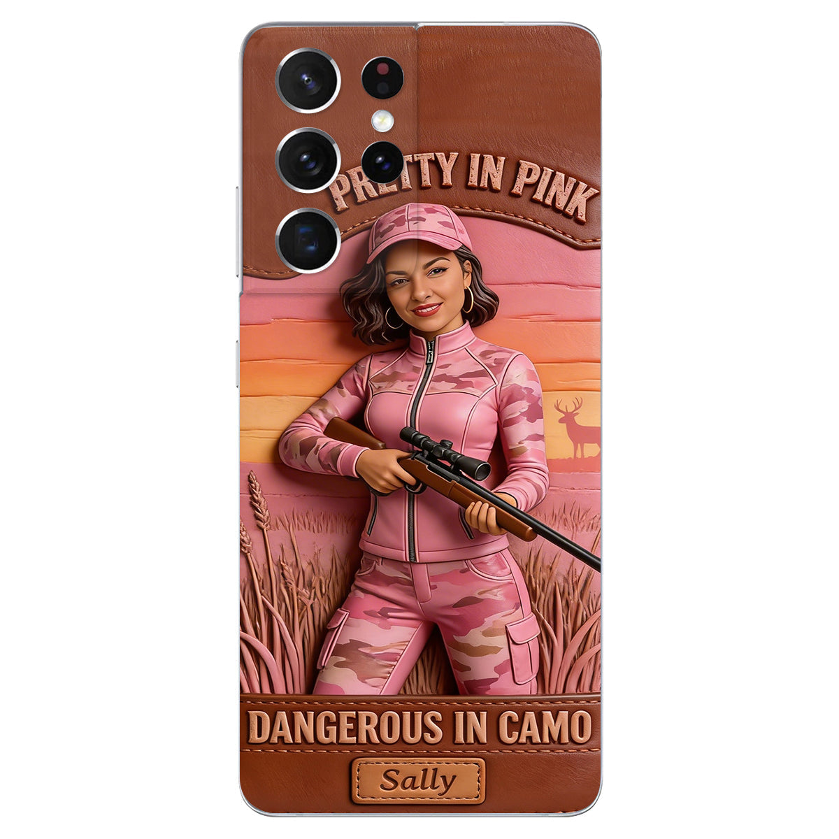 Custom Any Photo Dangerous In Camo - Personalized Hunting Leather Phone Case
