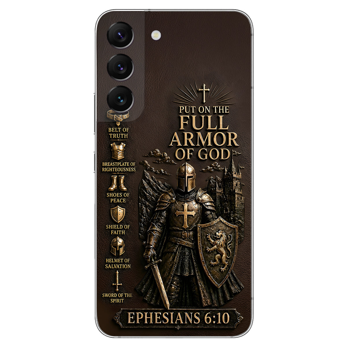 Put On The Full Amor Of God, Gift for Christians - Personalized Christian 3D Embossed Leather Phone Case