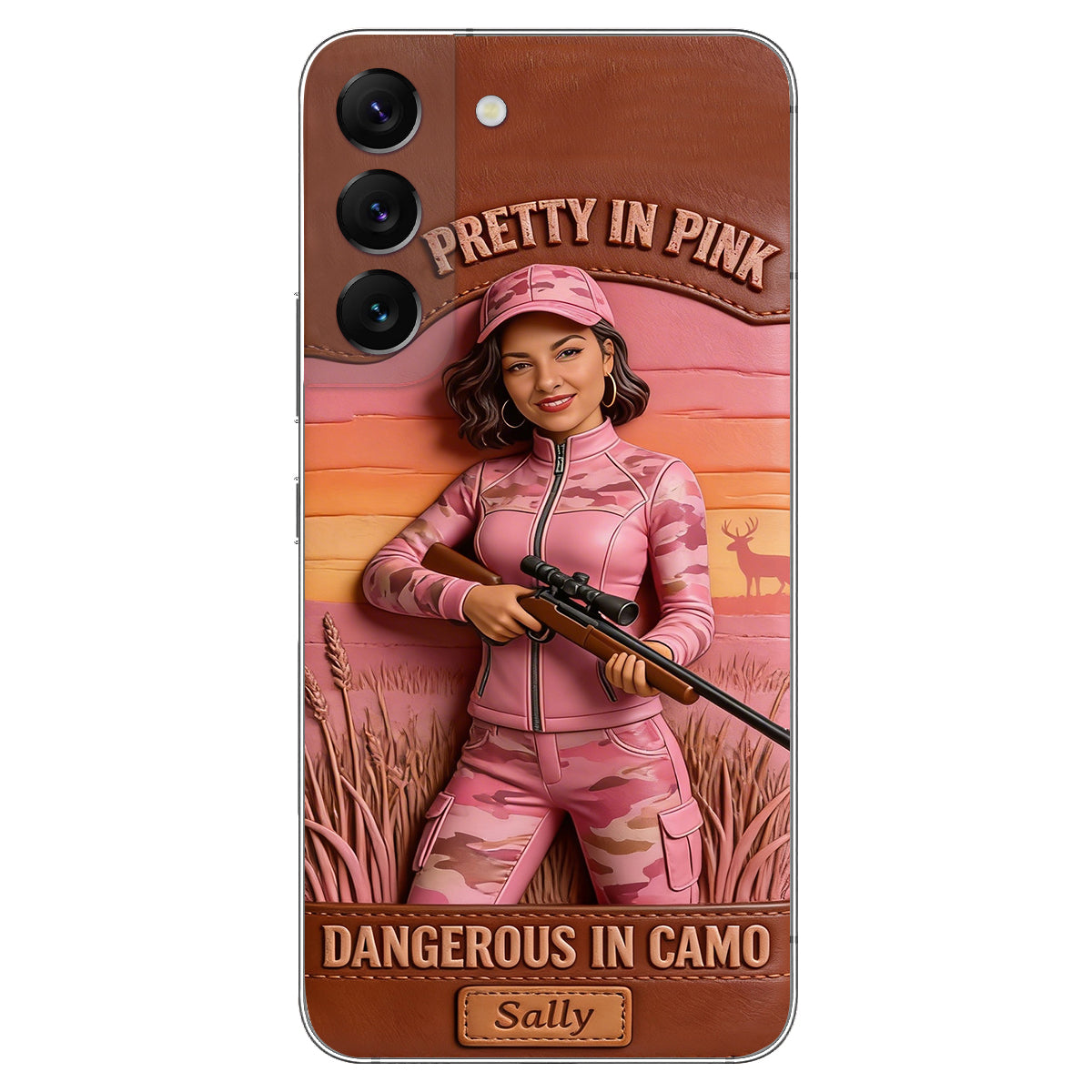 Custom Any Photo Dangerous In Camo - Personalized Hunting Leather Phone Case