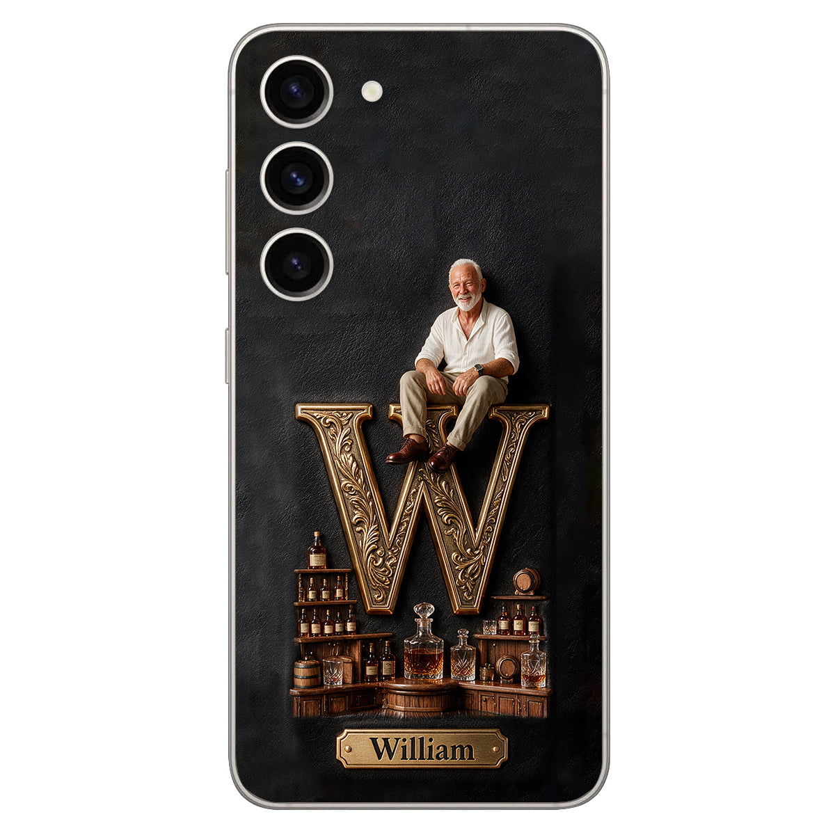 Alphabet Initial For Whiskey, Bourbon... Lovers - Personalized Whisky 3D Embossed Leather Phone Case