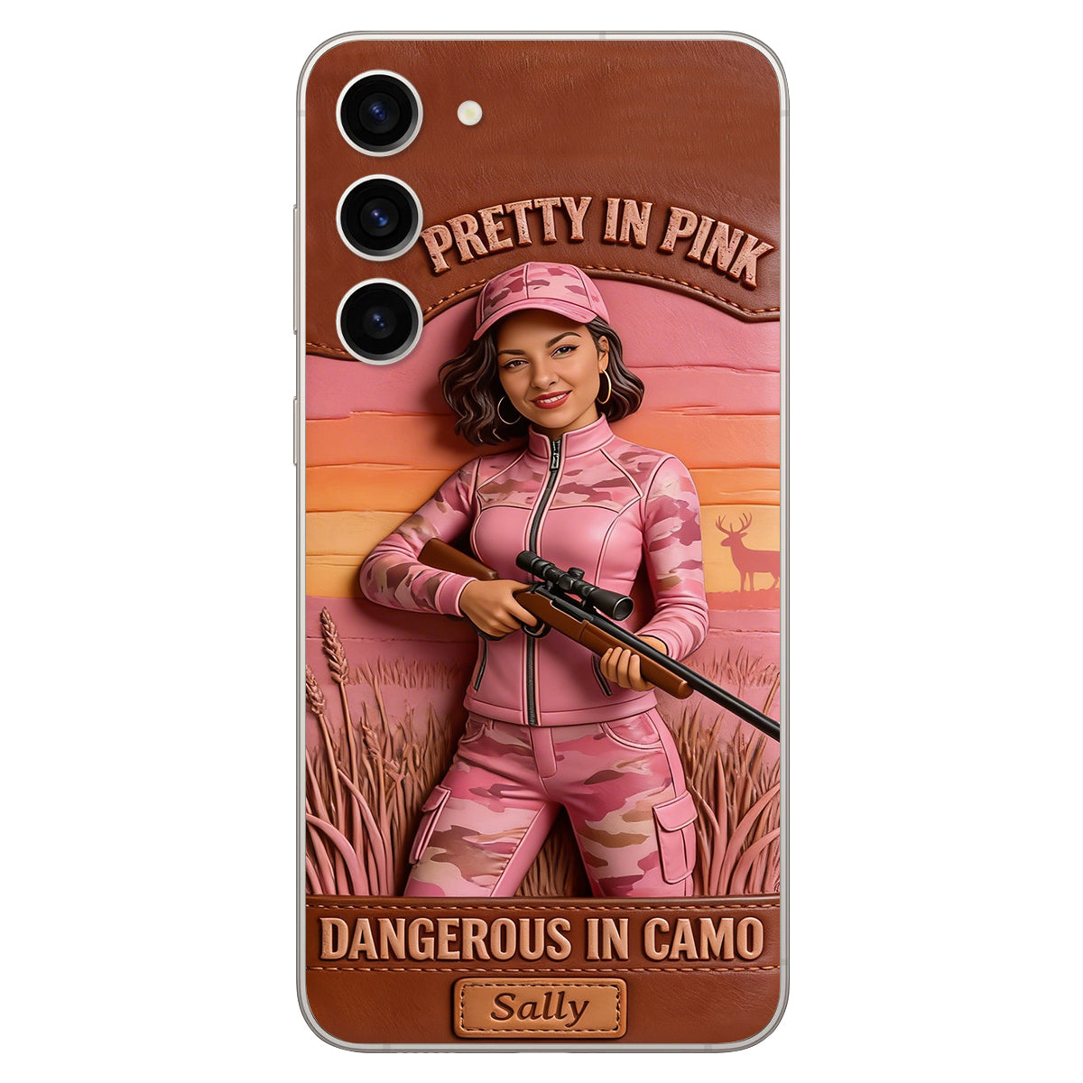 Custom Any Photo Dangerous In Camo - Personalized Hunting Leather Phone Case