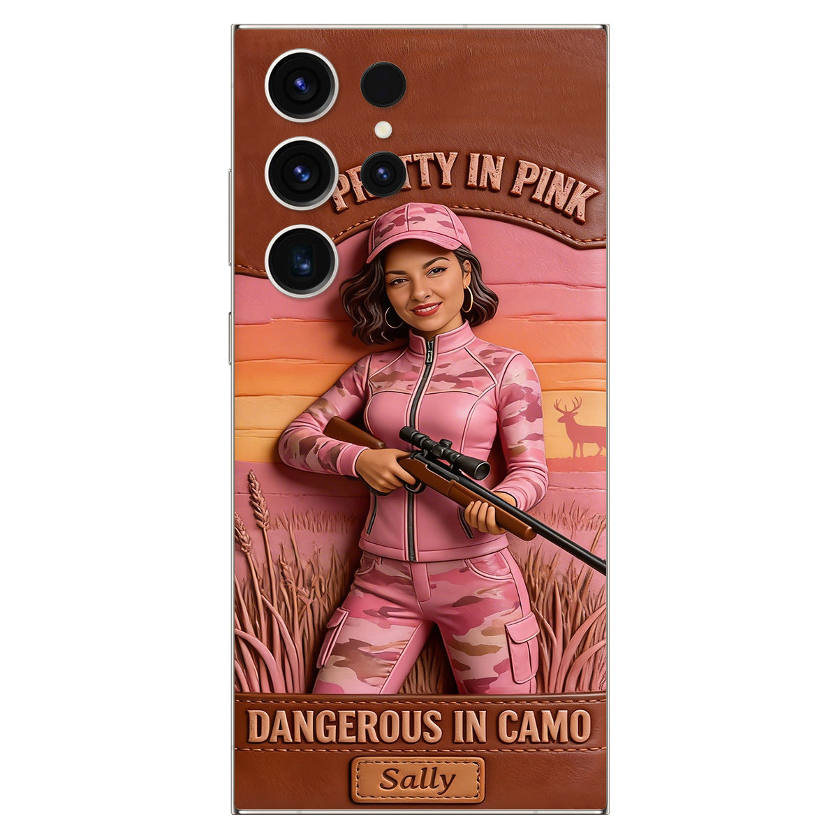 Custom Any Photo Dangerous In Camo - Personalized Hunting Leather Phone Case
