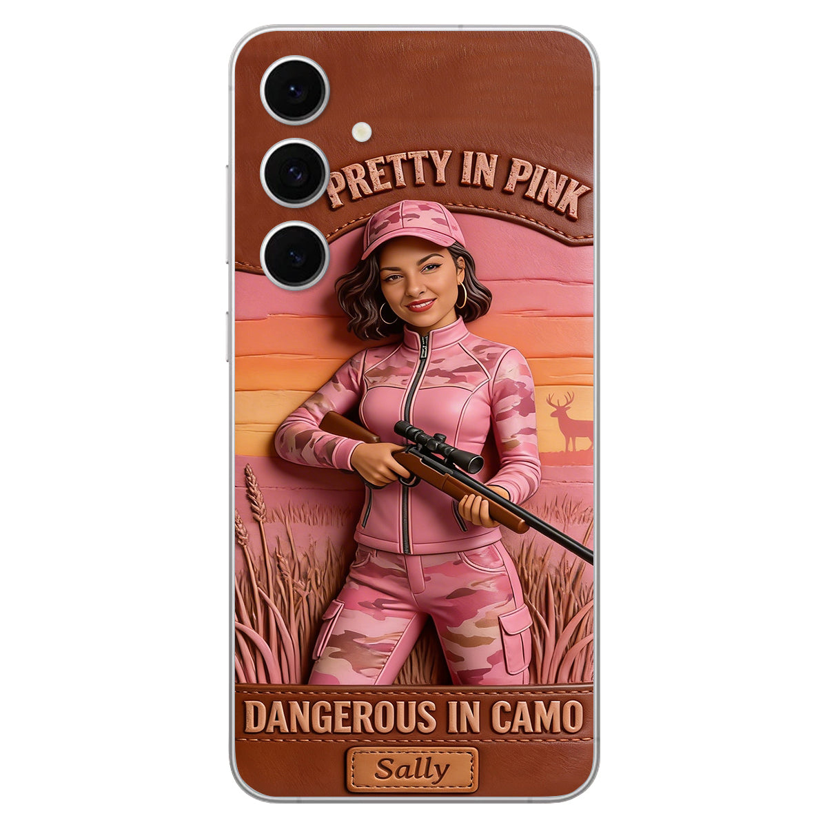 Custom Any Photo Dangerous In Camo - Personalized Hunting Leather Phone Case