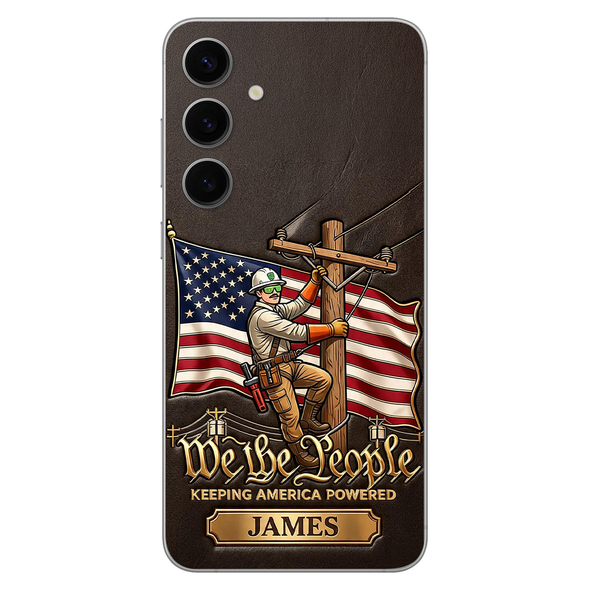 We The People - Personalized Lineman 3D Embossed Leather Phone Case