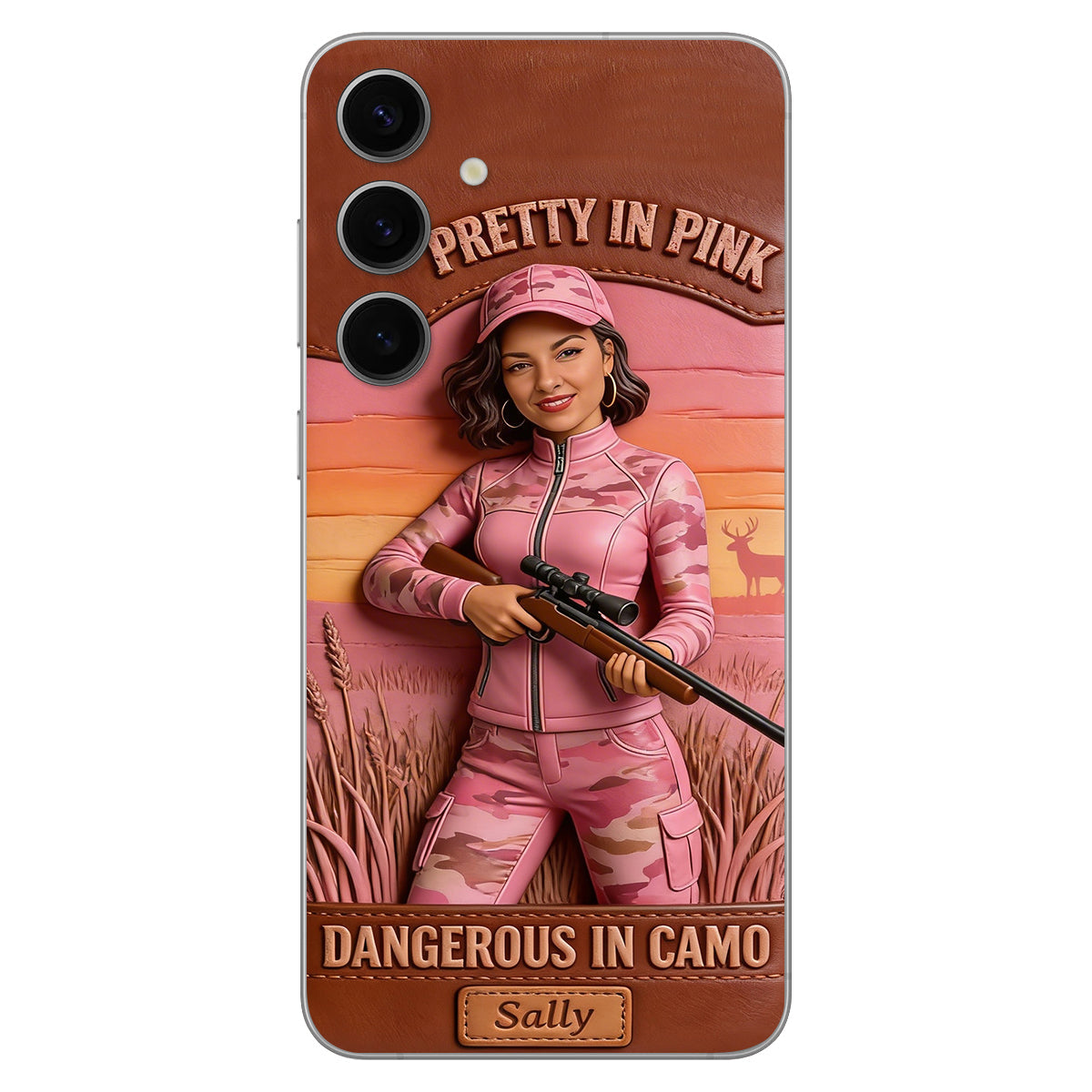 Custom Any Photo Dangerous In Camo - Personalized Hunting Leather Phone Case