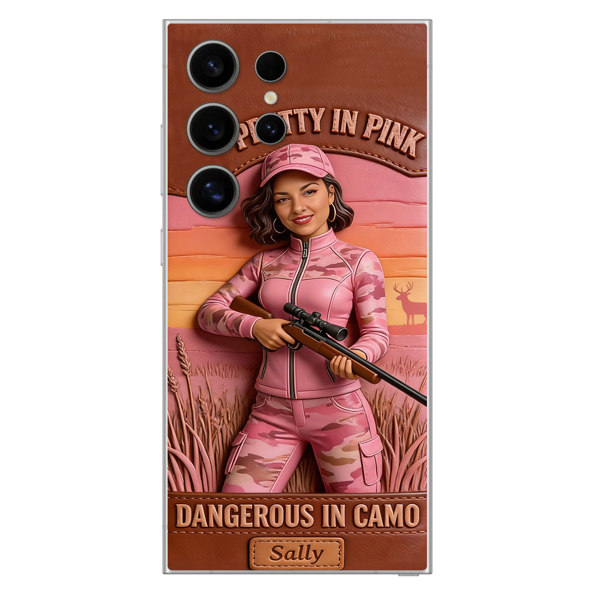 Custom Any Photo Dangerous In Camo - Personalized Hunting Leather Phone Case