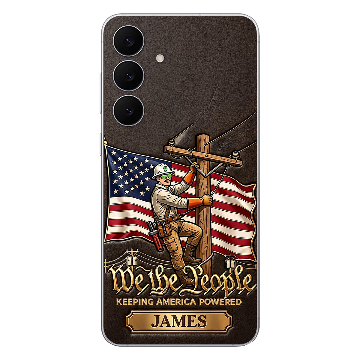 We The People - Personalized Lineman 3D Embossed Leather Phone Case