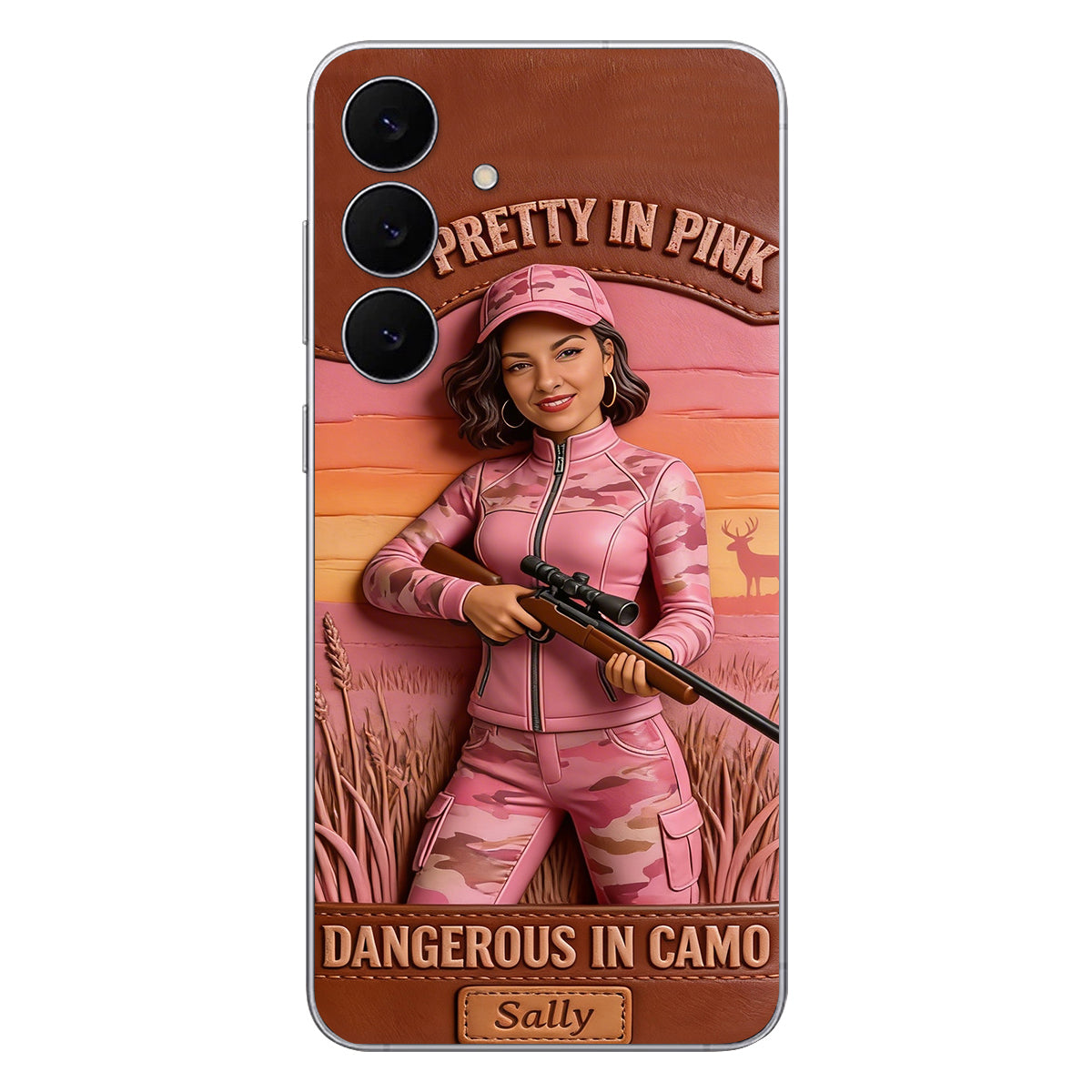 Custom Any Photo Dangerous In Camo - Personalized Hunting Leather Phone Case